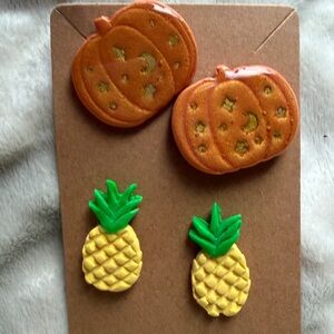 Pumpkin and Pineapple Handmade Polymer Clay Earrings